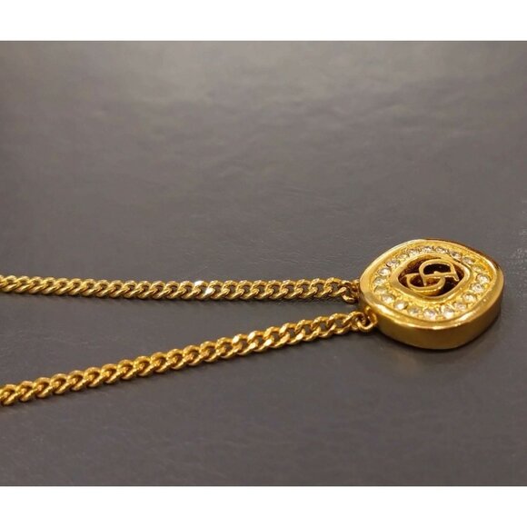 Authentic Christian Dior Vintage Rhinestone Crystal Round Necklace Gold Plated - Picture 6 of 11